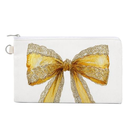 Geldbörse aus Segeltuch, Aquarell-gelbe Spitze, Schleifen-Druck, Münzgeldbörse, Reißverschluss, kleine Kosmetiktasche Geldbörse aus Segeltuch, Aquarell-gelbe Spitze, Schleifen-Druck, Münzgeldbörse, Reißverschluss, kleine Kosmetiktasche von Jubonexis