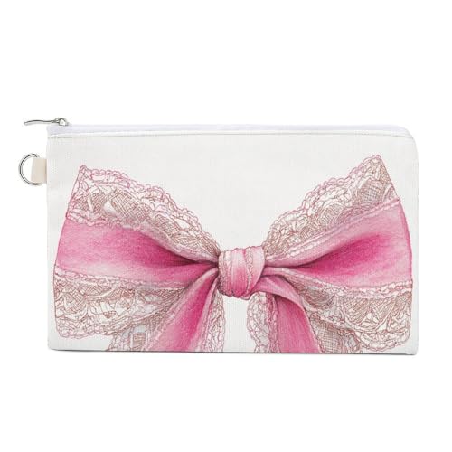 Geldbörse aus Segeltuch, Aquarell-rosa Spitze, Schleifen-Druck, Münzgeldbörse, Reißverschluss, kleine Kosmetiktasche Geldbörse aus Segeltuch, Aquarell-rosa Spitze, Schleifen-Druck, Münzgeldbörse, Reißverschluss, kleine Kosmetiktasche von Jubonexis