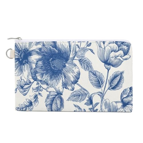 Geldbörse aus Segeltuch, Blumensträuße in Blau, Münzgeldbörse, Reißverschluss, kleine Kosmetiktasche von Jubonexis