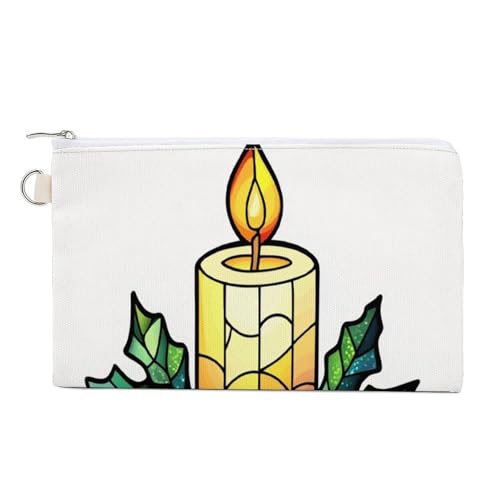 Geldbörse aus Segeltuch, Buntglas, Weihnachts-Kerzendruck, Münzgeldbörse, Reißverschluss, kleine Kosmetiktasche von Jubonexis