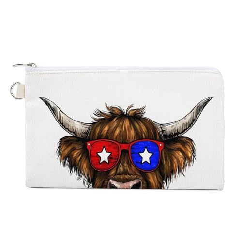 Geldbörse aus Segeltuch, Motiv: Highland Cow Sonnenbrille mit amerikanischem Druck, Münzgeldbörse mit Reißverschluss, kleine Kosmetiktasche von Jubonexis