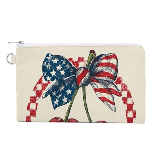 Geldbörse aus Segeltuch, Retro-Stil, rote Kirschen, Sternmuster, Münzgeldbörse, Reißverschluss, kleine Kosmetiktasche Geldbörse aus Segeltuch, Retro-Stil, rote Kirschen, Sternmuster, Münzgeldbörse, Reißverschluss, kleine Kosmetiktasche von Jubonexis