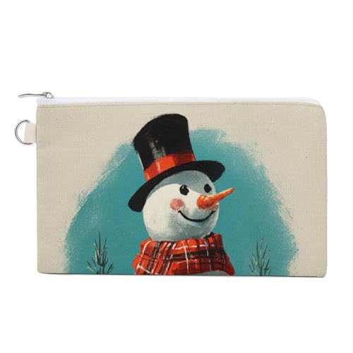 Geldbörse aus Segeltuch, Retro-Weihnachts-Schneemann-Druck, Münzgeldbörse, Reißverschluss, kleine Kosmetiktasche von Jubonexis