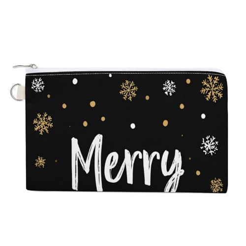 Geldbörse aus Segeltuch, Schneeflocken, Frohe Weihnachten, Münzgeldbörse, Reißverschluss, kleine Kosmetiktasche von Jubonexis