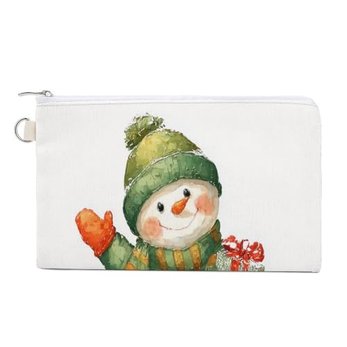 Geldbörse aus Segeltuch, Schneemann mit grünem Hut, Münzgeldbörse mit Reißverschluss, kleine Kosmetiktasche von Jubonexis