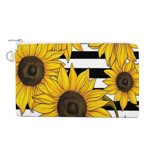 Geldbörse aus Segeltuch, Sonnenblumen, schwarz-weiß, gestreiftes Muster, Münzgeldbörse, Reißverschluss, Kleingeldtasche, kleine Kosmetiktasche Geldbörse aus Segeltuch, Sonnenblumen, schwarz-weiß, gestreiftes Muster, Münzgeldbörse, Reißverschluss, Kleingeldtasche, kleine Kosmetiktasche von Jubonexis