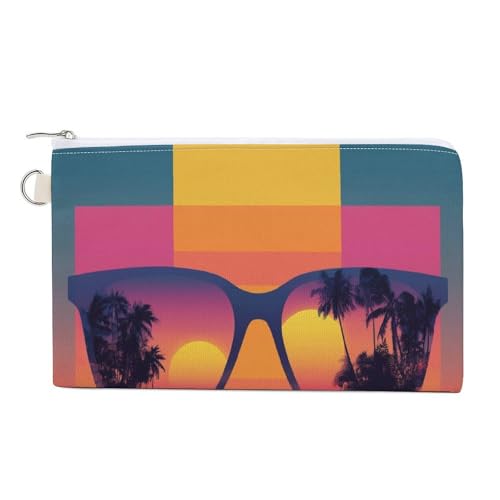 Geldbörse aus Segeltuch, Sonnenbrille, reflektiert einen tropischen Stranddruck, Münzgeldbörse, Geldbörse mit Reißverschluss, kleine Kosmetiktasche von Jubonexis