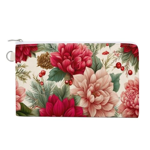 Geldbörse aus Segeltuch, Weihnachts-Blumenmuster, Münzgeldbörse, Reißverschluss, kleine Kosmetiktasche von Jubonexis