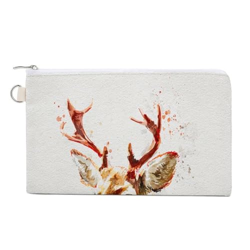 Geldbörse aus Segeltuch, Weihnachts-Rentierkopf, Aquarelldruck, Münzgeldbörse, Reißverschluss, kleine Kosmetiktasche von Jubonexis