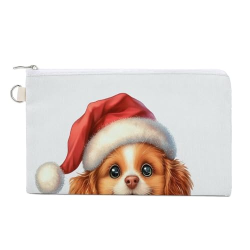 Geldbörse aus Segeltuch, Weihnachtshund mit rotem Hut, Münzgeldbörse, Reißverschluss, kleine Kosmetiktasche von Jubonexis