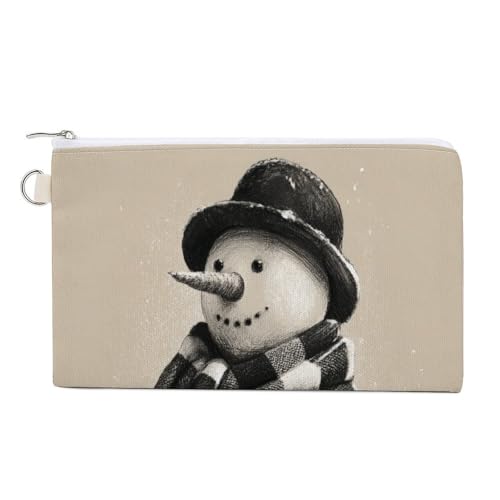 Geldbörse aus Segeltuch, Weihnachtsschneemann, schwarzer Hut, Münzgeldbörse, Reißverschluss, kleine Kosmetiktasche von Jubonexis