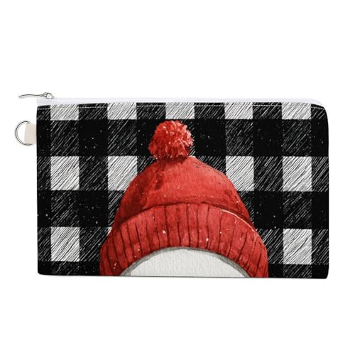 Geldbörse aus Segeltuch, Weihnachtsschneemann mit rotem Hut, Schal, Münzgeldbörse, Reißverschluss, kleine Kosmetiktasche von Jubonexis