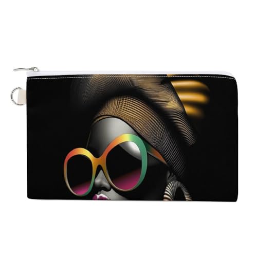 Geldbörse aus Segeltuch, afrikanische Frau, bunte Sonnenbrillen-Druck, Münzgeldbörse, Reißverschluss, kleine Kosmetiktasche von Jubonexis