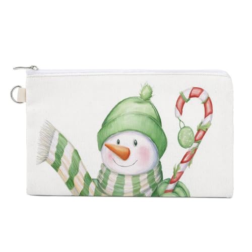 Geldbörse aus Segeltuch, bezaubernder grüner Schneemann-Druck, Münzgeldbörse, Reißverschluss, kleine Kosmetiktasche von Jubonexis