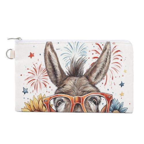 Geldbörse aus Segeltuch, brauner Esel mit Sonnenbrille, Münzgeldbörse, Reißverschluss, kleine Kosmetiktasche von Jubonexis