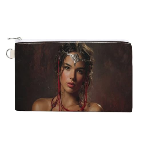 Geldbörse aus Segeltuch, feminine Fantasie-Priesterin mit rotem Druck, Münzgeldbörse, Reißverschluss, kleine Kosmetiktasche von Jubonexis