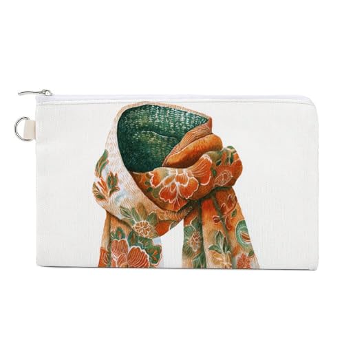 Geldbörse aus Segeltuch, gestrickter Schal in gebranntem Orange-Grün, Münzgeldbörse, Geldbörse mit Reißverschluss, kleine Kosmetiktasche von Jubonexis