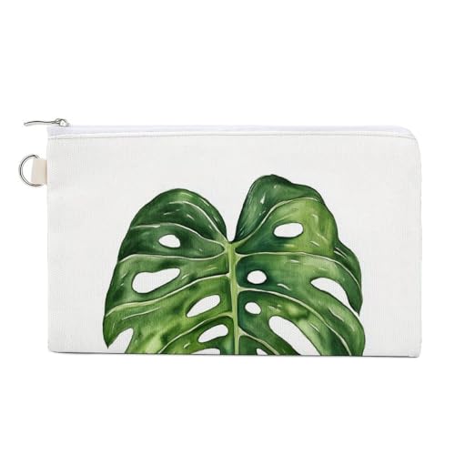 Geldbörse aus Segeltuch, große grüne Blätter, Münzgeldbörse, Reißverschluss, kleine Kosmetiktasche von Jubonexis