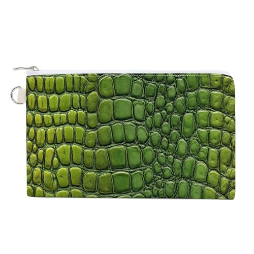 Geldbörse aus Segeltuch, grünes Leder, Krokodilleder-Druck, Münzgeldbörse, Reißverschluss, kleine Kosmetiktasche von Jubonexis