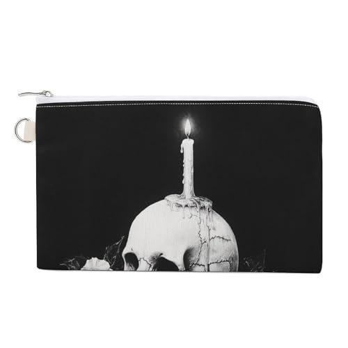 Geldbörse aus Segeltuch, kleine Kerze auf Totenkopf-Bücher-Druck, Münzgeldbörse, Geldbörse mit Reißverschluss, kleine Kosmetiktasche von Jubonexis