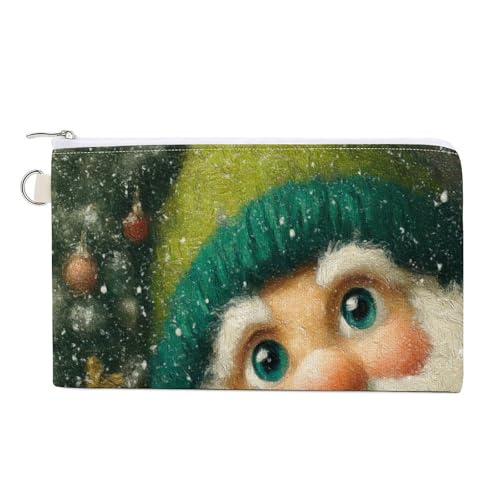 Geldbörse aus Segeltuch, niedlicher Weihnachtsmann mit grünem Hut, Münzgeldbörse, Reißverschluss, kleine Kosmetiktasche von Jubonexis
