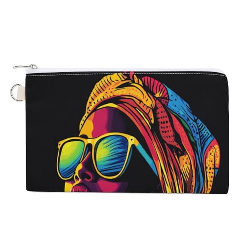 Geldbörse aus Segeltuch, schwarze Damen-Sonnenbrille, bunter Kopfwickel, Münzgeldbörse, Reißverschluss, kleine Kosmetiktasche von Jubonexis