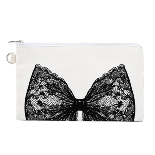 Geldbörse aus Segeltuch, schwarze Spitze, dicke Kokette-Schleife, Münzgeldbörse, Reißverschluss, kleine Kosmetiktasche Geldbörse aus Segeltuch, schwarze Spitze, dicke Kokette-Schleife, Münzgeldbörse, Reißverschluss, kleine Kosmetiktasche von Jubonexis