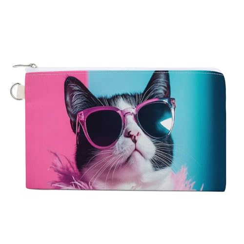 Geldbörse aus Segeltuch, schwarze und weiße Katze, Sonnenbrille, Humor-Druck, Münzgeldbörse, Reißverschluss, Kleingeldtasche, kleine Kosmetiktasche Geldbörse aus Segeltuch, schwarze und weiße Katze, Sonnenbrille, Humor-Druck, Münzgeldbörse, Reißverschluss, Kleingeldtasche, kleine Kosmetiktasche von Jubonexis