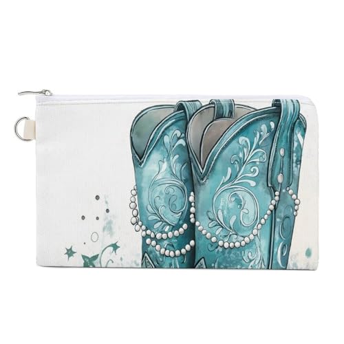 Geldbörse aus Segeltuch, türkis, Cowgirl-Stiefel-Druck, Münzgeldbörse, Reißverschluss, kleine Kosmetiktasche Geldbörse aus Segeltuch, türkis, Cowgirl-Stiefel-Druck, Münzgeldbörse, Reißverschluss, kleine Kosmetiktasche von Jubonexis