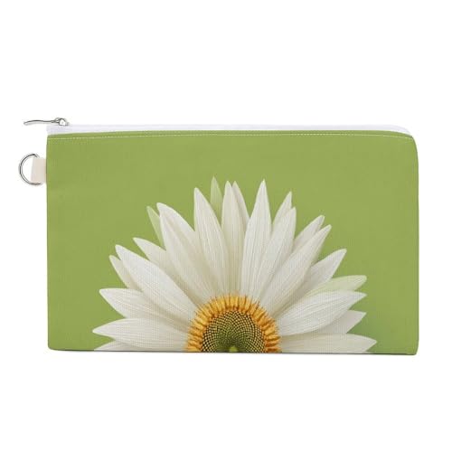 Geldbörse aus Segeltuch, weiße Sonnenblume auf solidem grünen Druck, Münzgeldbörse, Reißverschluss, kleine Kosmetiktasche von Jubonexis