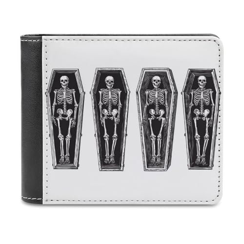 Jubonexis 4 Coffins Animated Skeleton Soft PU Leather Bifold Wallet, Coin Purse Credit Pass Case, Durable Card Holder Slim Billfold for Men Woman Money Storage von Jubonexis