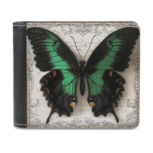 Jubonexis Aesthetic Butterfly Retro Letter Soft PU Leather Bifold Wallet, Coin Purse Credit Pass Case, Durable Card Holder Slim Billfold for Men Woman Money Storage von Jubonexis