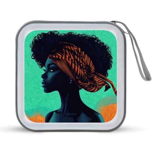 Jubonexis Afrikanische Frau Afro Head Wrap CD-Hülle DVD Aufbewahrungstasche tragbar für Auto Zuhause Reisen von Jubonexis