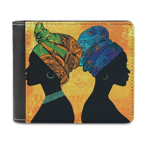 Jubonexis Afrikanische Frauen mit Kopfbedeckung, weiches PU-Leder, Bifold Wallet, Münzgeldbörse, Kreditkartenetui, langlebig, Kartenhalter, schlanke Geldscheinfach für Männer und Frauen von Jubonexis