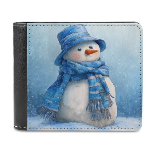 Jubonexis Aquarell-Geldbörse mit Schneemann mit blauem Hut, weiches PU-Leder, Münzgeldbörse, Kreditkartenetui, robuster Kartenhalter, schlanke Geldscheinfach für Männer und Frauen von Jubonexis