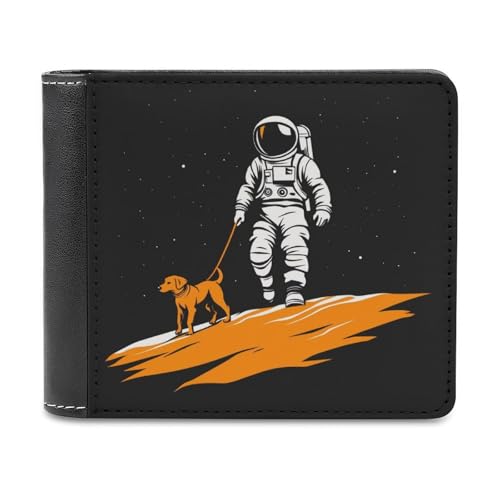 Jubonexis Astronaut Walking Their Dog Soft PU Leather Bifold Wallet, Coin Purse Credit Pass Case, Durable Card Holder Slim Billfold for Men Woman Money Storage von Jubonexis