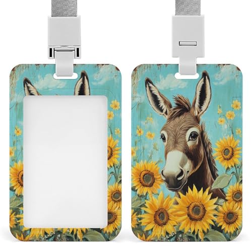 Jubonexis Ausweishalter, Motiv: Esel, Sonnenblumen, Vintage-Stil, einziehbarer Clip, Kartenschutz, Namensschild, Namensschild für Arbeit, Büro, Arzt, Krankenschwester Jubonexis Ausweishalter, Motiv: Esel, Sonnenblumen, Vintage-Stil, einziehbarer Clip, Kartenschutz, Namensschild, Namensschild für Arbeit, Büro, Arzt, Krankenschwester von Jubonexis