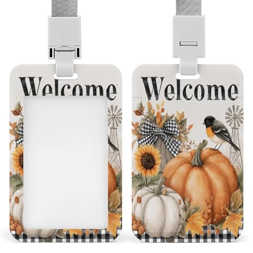 Jubonexis Ausweishalter, Motiv: Herbst-Willkommenskürbisse, Sonnenblume, einziehbarer Clip, Kartenschutz, Namensschild, Namensschild für Arbeit, Büro, Arzt, Krankenschwester Jubonexis Ausweishalter, Motiv: Herbst-Willkommenskürbisse, Sonnenblume, einziehbarer Clip, Kartenschutz, Namensschild, Namensschild für Arbeit, Büro, Arzt, Krankenschwester von Jubonexis