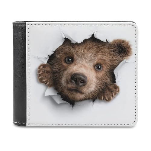 Jubonexis Bear Peeking Out of A Hole Soft PU Leather Bifold Wallet, Coin Purse Credit Pass Case, Durable Card Holder Slim Billfold for Men Woman Money Storage von Jubonexis