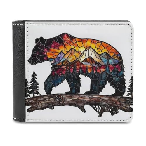 Jubonexis Bear Walking on Wood Trees Mountains Soft PU Leather Bifold Wallet, Coin Purse Credit Pass Case, Durable Card Holder Slim Billfold for Men Woman Money Storage von Jubonexis