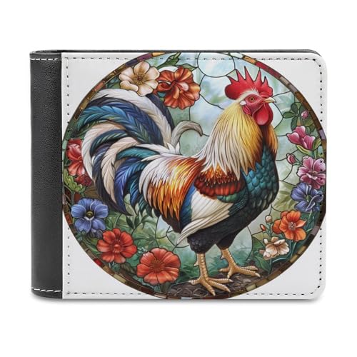 Jubonexis Bifold Wallet aus weichem PU-Leder, Motiv: Hahn, blau-gelbe Blumen, Münzgeldbörse, Kreditkartenetui, langlebig, Kartenhalter, schlanke Geldscheinfach für Männer und Frauen Jubonexis Bifold Wallet aus weichem PU-Leder, Motiv: Hahn, blau-gelbe Blumen, Münzgeldbörse, Kreditkartenetui, langlebig, Kartenhalter, schlanke Geldscheinfach für Männer und Frauen von Jubonexis