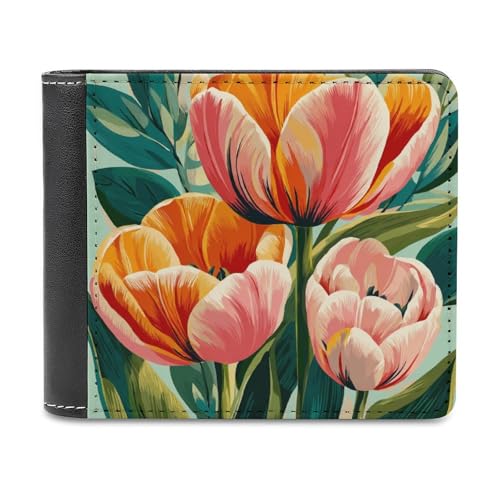 Jubonexis Big Bold Tulpen Pink Flowers Soft PU Leather Bifold Wallet, Coin Purse Credit Pass Case, Durable Card Holder Slim Billfold for Men Woman Money Storage von Jubonexis