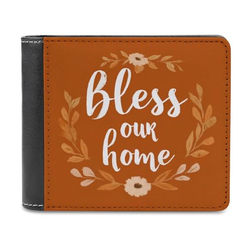 Jubonexis Bless Our Home on Orange Soft PU Leather Bifold Wallet, Coin Purse Credit Pass Case, Durable Card Holder Slim Billfold for Men Woman Money Storage von Jubonexis