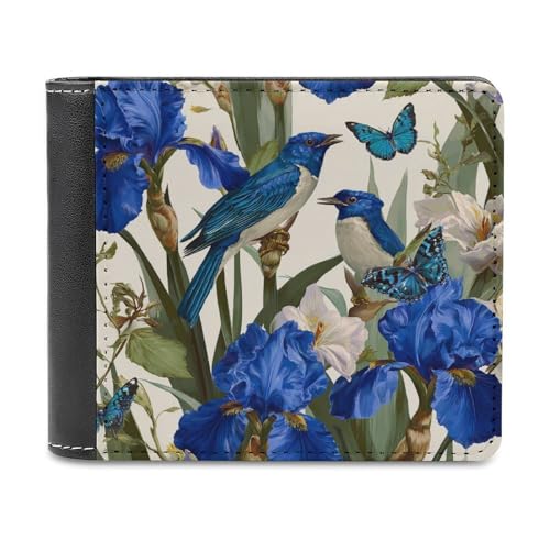 Jubonexis Botanical Blue Birds and Butterflies Soft PU Leather Bifold Wallet, Coin Purse Credit Pass Case, Durable Card Holder Slim Billfold for Men Woman Money Storage von Jubonexis
