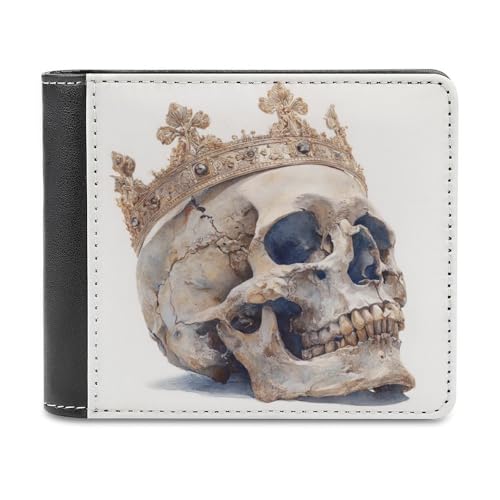 Jubonexis Broken Skull Wearing A Crown Soft PU Leather Bifold Wallet, Coin Purse Credit Pass Case, Durable Card Holder Slim Billfold for Men Woman Money Storage von Jubonexis