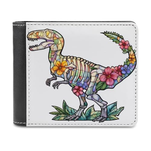 Jubonexis Buntglas-Dinosaurier-Skelett, weiches PU-Leder, Bifold Wallet, Münzgeldbörse, Kreditkartenetui, langlebiger Kartenhalter, schlanke Geldscheinfach für Männer und Frauen von Jubonexis