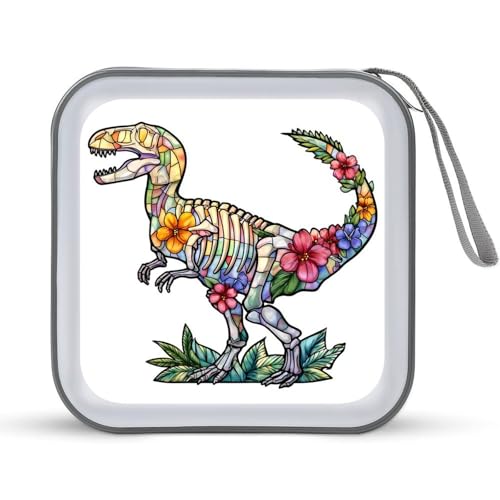 Jubonexis Buntglas-Dinosaurier-Skelett-CD-Hülle, DVD-Aufbewahrungsbox, tragbar, für Auto, Zuhause, Reisen von Jubonexis