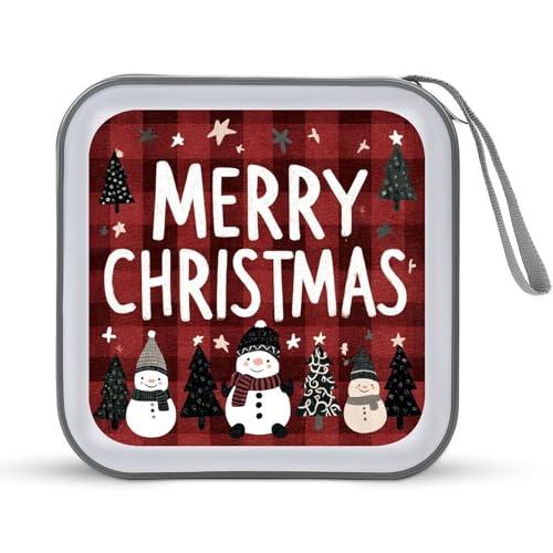 Jubonexis CD-Hülle, DVD-Aufbewahrung, Motiv: Tannenbäume, Schneemänner, Motiv: Frohe Weihnachten, tragbar für Auto, Zuhause, Reisen von Jubonexis
