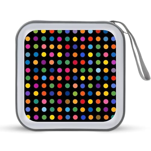 Jubonexis CD-Hülle, DVD-Aufbewahrung, tragbar, für Auto, Zuhause, Reisen, gepunktet in Regenbogenfarben von Jubonexis
