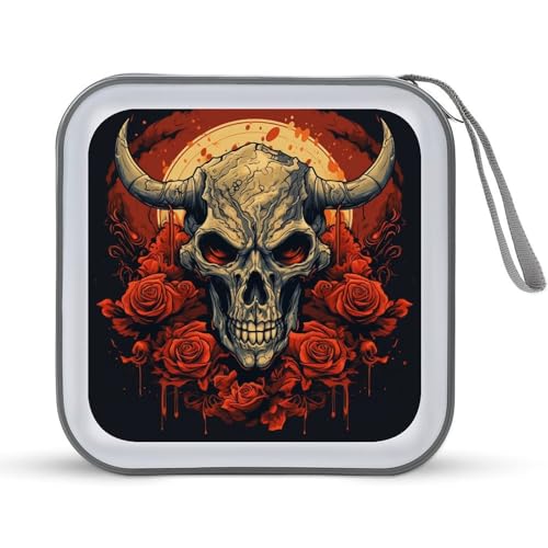 Jubonexis CD-Hülle, Motiv: Skelett mit Stierkopf, Rose, DVD-Aufbewahrung, tragbar, für Auto, Zuhause, Reisen Jubonexis CD-Hülle, Motiv: Skelett mit Stierkopf, Rose, DVD-Aufbewahrung, tragbar, für Auto, Zuhause, Reisen von Jubonexis